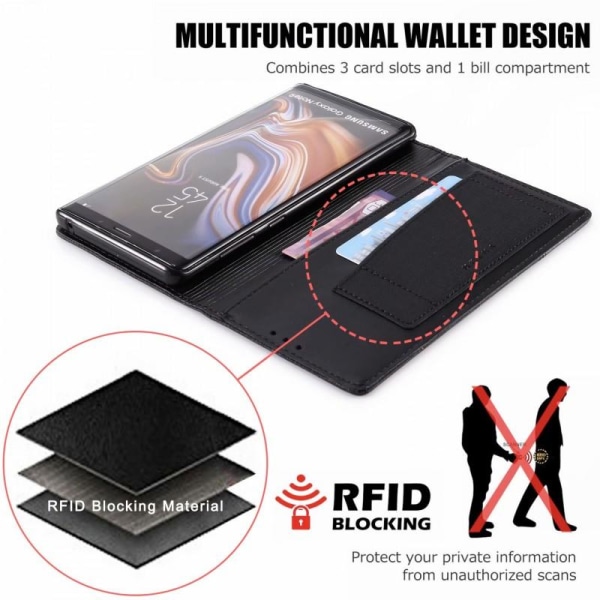 Samsung Note 9 tyylikäs PU-nahkakotelo RFID-estolla Black