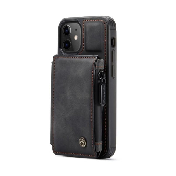 iPhone 12 Mini Cover -korttipidike ja vetoketju 3-POCKET CaseMe Flippr Black