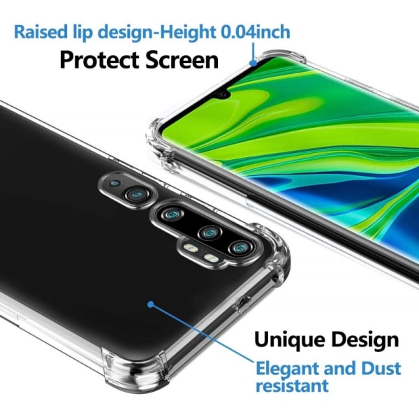 Xiaomi Mi Note 10 Støtsikkert skall med forsterkede hjørner Transparent