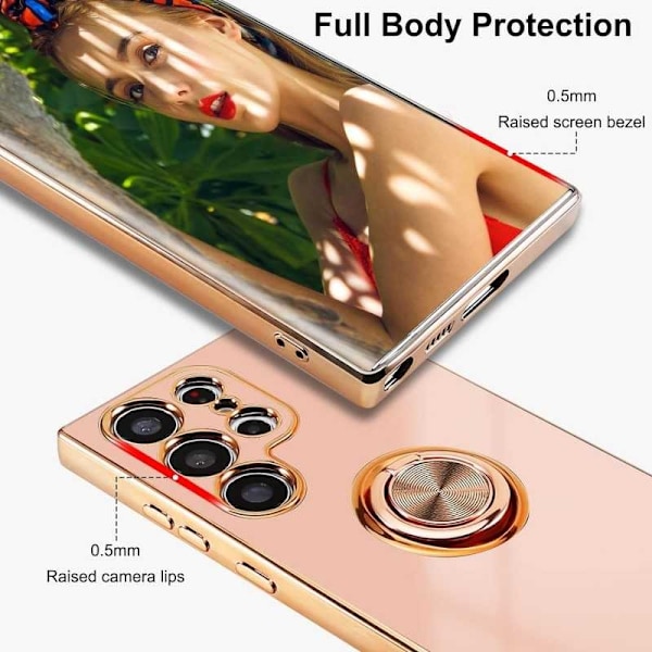 Samsung S24 Ultra Elegant & Stöttåligt Skal med Ringhållare Flawless - Rose guld