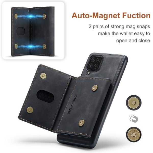 8-FACK Samsung A22 4G Stöttåligt Skal med Magnetisk Korthållare Svart
