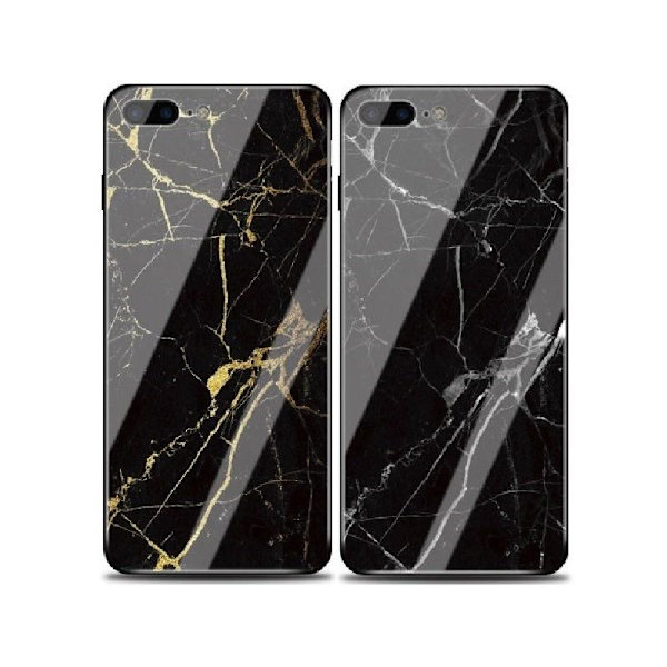 iPhone 6/6S Marble Shell 9H Hærdet glas Bagside af glas Black Variant 2