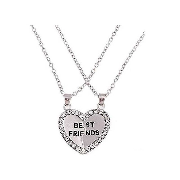 Halskæde Friendship Heart graveret Rhinestone Silver