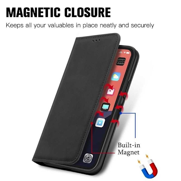 iPhone 13 Pro Flip Case Korttilokero Mokkanahkaa Black