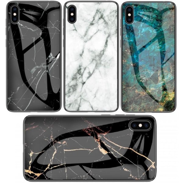 iPhone X / XS Marmerskall 9H herdet glass Back Glassback V2 Black Svart/Guld