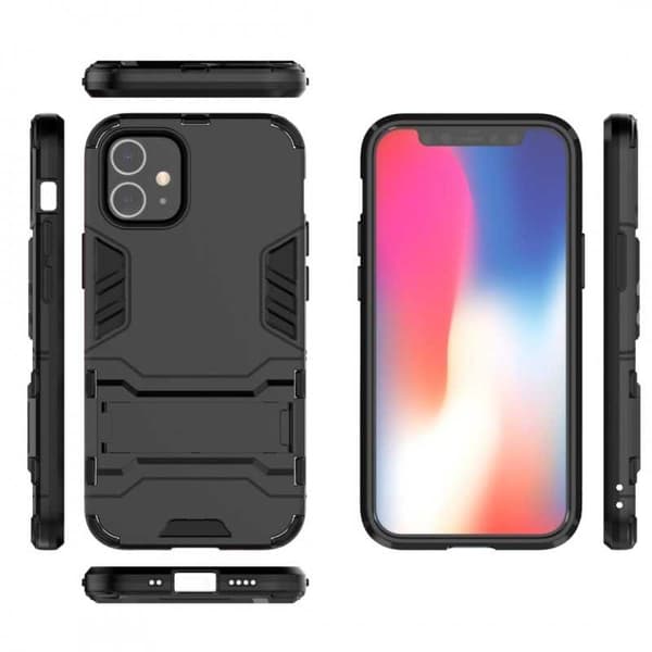 iPhone 12 Pron iskunkestävä kotelo jalustalla ThinArmor Black