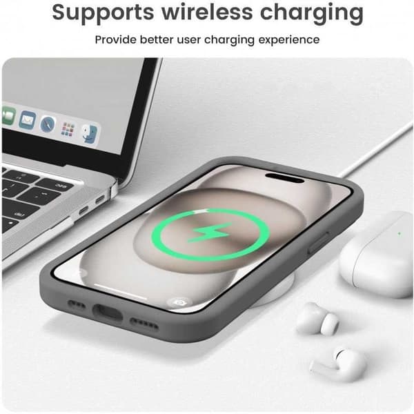 iPhone 16 Gummibelagt Skal med Kameraskydd Liquid V2 - Grå