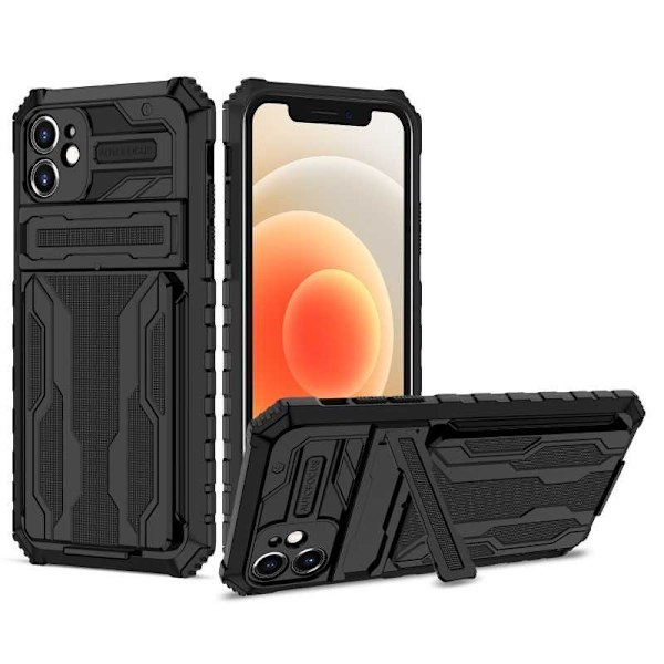 iPhone 12 Stöttåligt Skal Kickstand & Kortfack ThinArmor V3 Svart