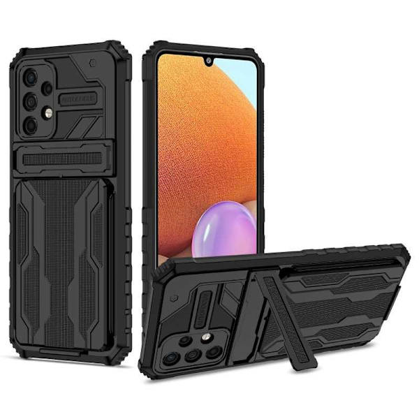 Samsung A32 4G iskunkestävä kansi Jalusta ja korttipaikka ThinArmor V3 Black
