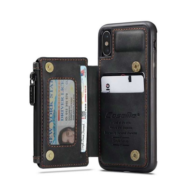 iPhone XS -kotelon korttipidike ja vetoketju 4-POCKET CaseMe Flippr Black