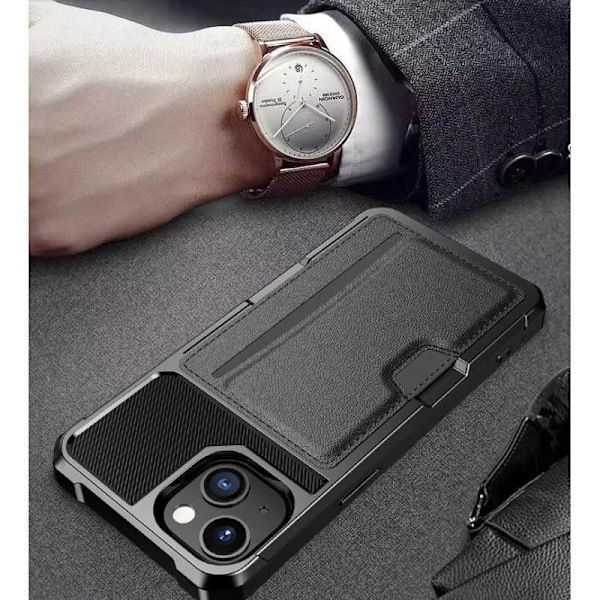 iPhone 14 Max Iskunkestävä kansi korttipaikalla Solid V2 Black