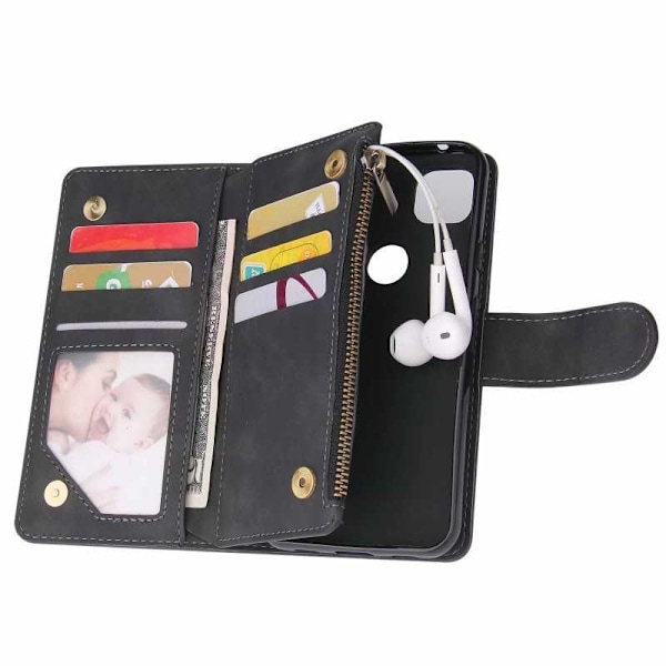 Google Pixel 4a 5G Multifunktionellt Plånboksfodral Zipper 8-Fack Svart
