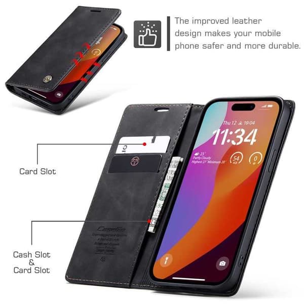 iPhone 15 Pro Max Elegant Flip Case CaseMe 3-FACK Black