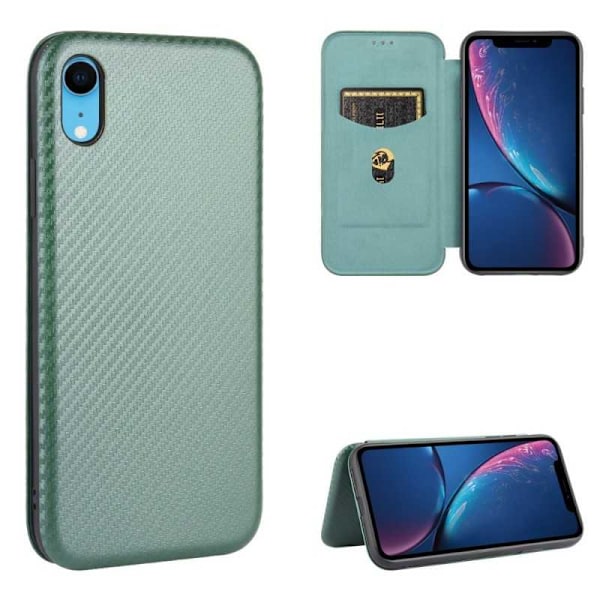 iPhone XR Flip Case -korttipaikka CarbonDreams Vihreä Green