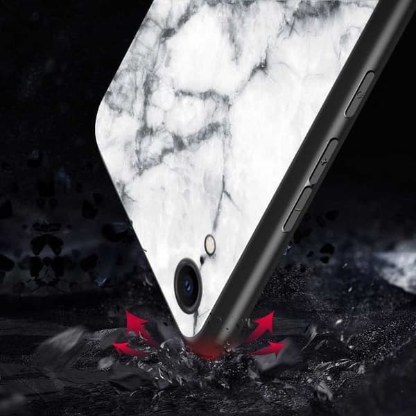 iPhone XR Marble Shell 9H karkaistu lasi tausta Glassback V2 White Variant 2