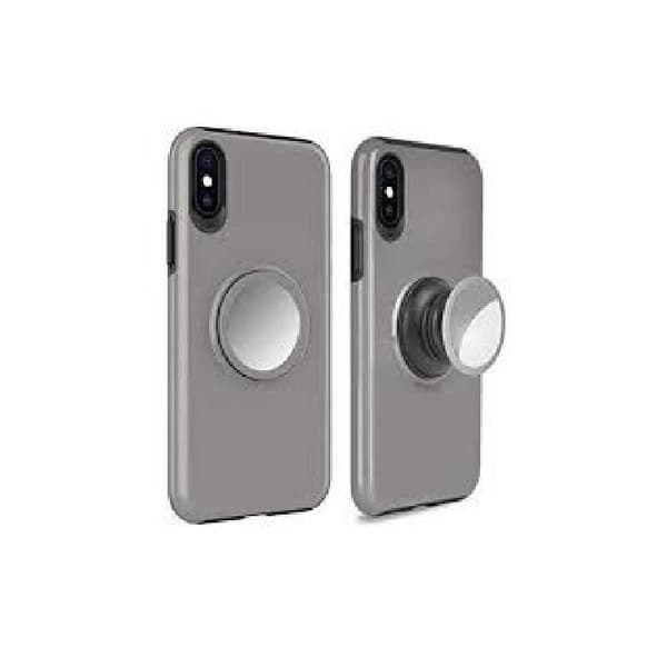 iPhone X / XS Iskunkestävä kotelo Popsocket Mirrorilla 2in1 Grey