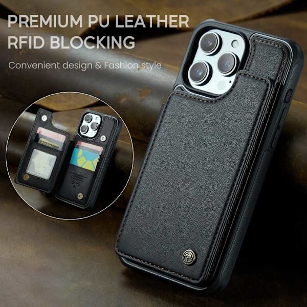 CaseMe Shockproof Cover Kortholder Stander 4-rums iPhone 15 Pro Sort