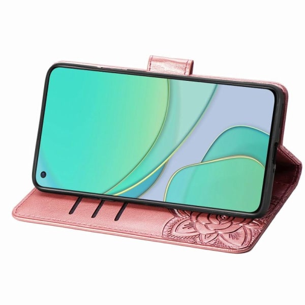 OnePlus 8T lommebokveske PU skinn 4-LOMMER Motiv Butterfly Pink gold