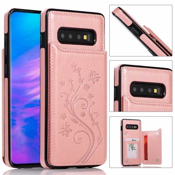 Samsung S10 Plus Stöttåligt Skal Korthållare 3-FACK Flippr V2 Rosa guld
