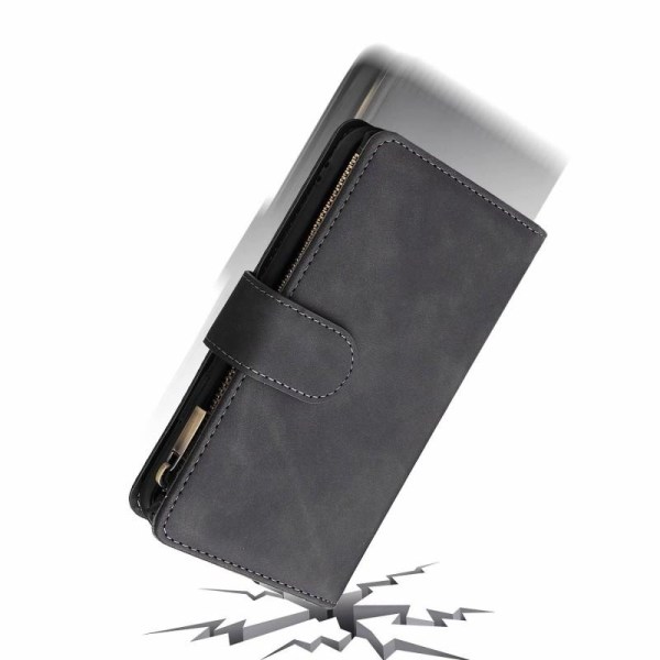 iPhone X / XS multifunksjonelt lommebokveske glidelås 8-lomme Svart
