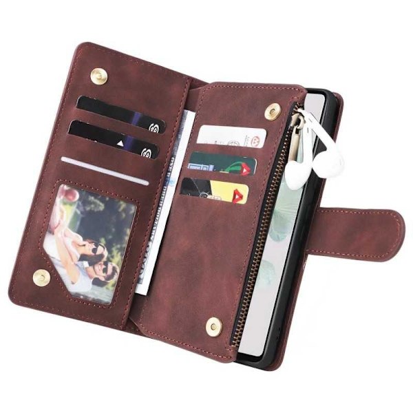 Google Pixel 7 Multifunktionellt Plånboksfodral Zipper 8-Fack Svart