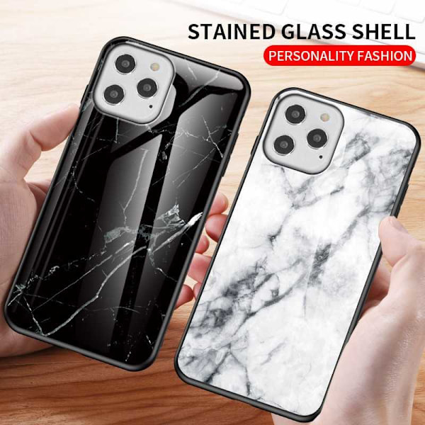 iPhone 12 Pro Max Marble Shell 9H hærdet glas bagside glas bagside V2 Black Svart/Guld