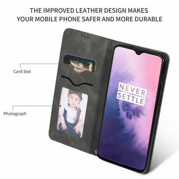 OnePlus 7 Flipfodral Kortfack Mocka Svart