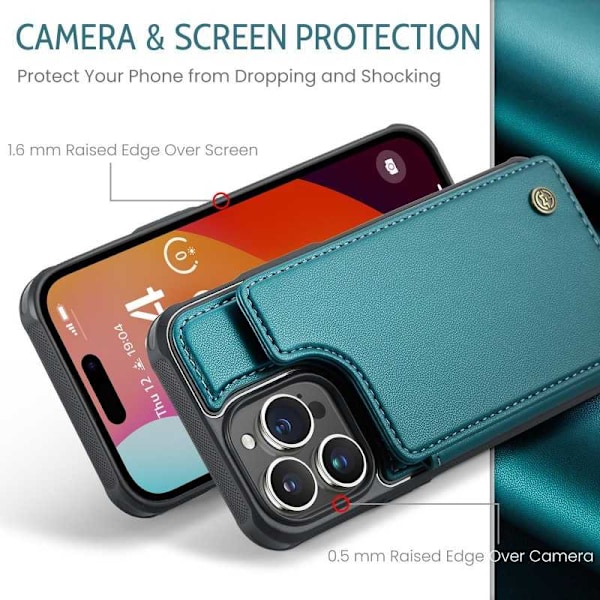 CaseMe Shockproof Cover Kortholder Stander 4-rums iPhone 14 Pro Grön