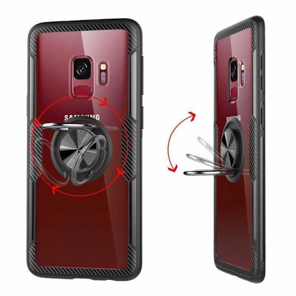 Samsung S9 Plus Praktisk stødsikkert cover med ringholder V4 Black