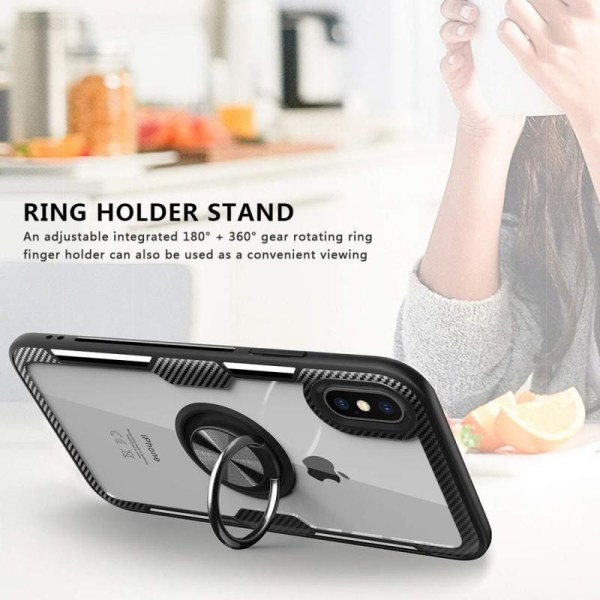 iPhone XS Max käytännöllinen iskunkestävä suojus sormustelineell Black