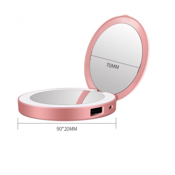 Kompakt makeup-spejl med LED-belysning og powerbank Röd
