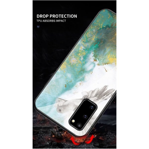 Samsung A51 Marble Shell 9H karkaistu lasi tausta Glassback V2 Black Svart/Vit