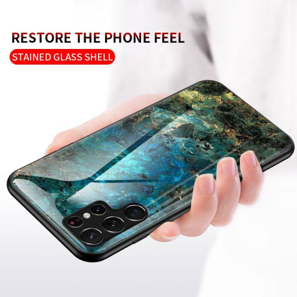 Samsung S22 Ultra Marmorskal 9H Härdat Glas Baksida Glassback V2 MultiColor Svart/Vit