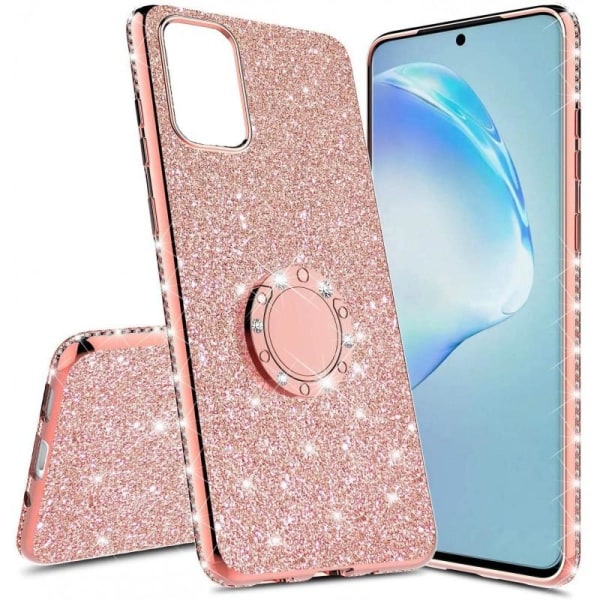 Samsung A72 4G/5G Exclusive Støtdemperdeksel med ringholder Rhinestone Rosenguld