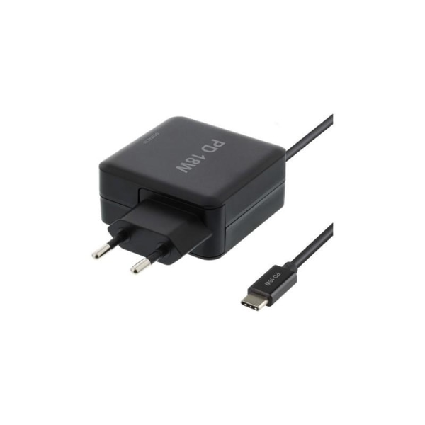 DELTACO 18W USB-C bærbar lader, PD 2.0, 3A Black