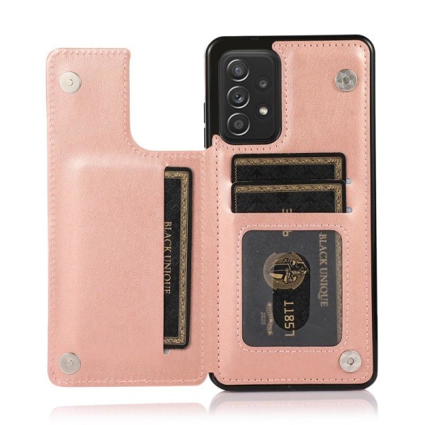 Samsung A53 5G Iskunkestävä Kannen korttiteline 3-POCKET Flippr Pink gold