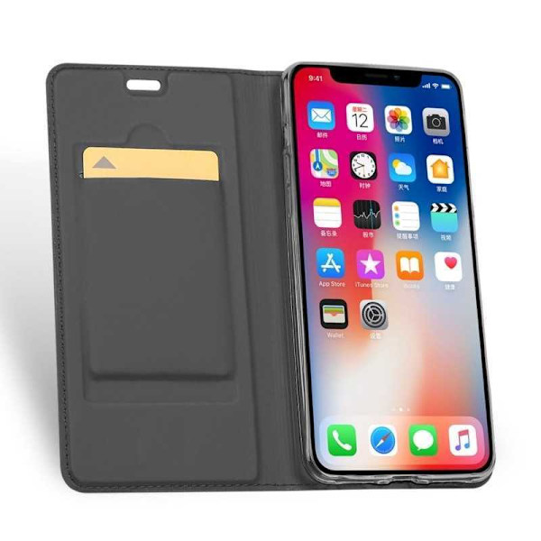 iPhone XR Flip Case Skin Pro korttilokerolla Svart