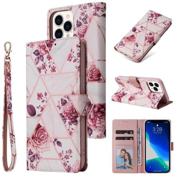 iPhone 14 Pro Max Trendikäs lompakkokotelo Sparkle 4-FACK Pink