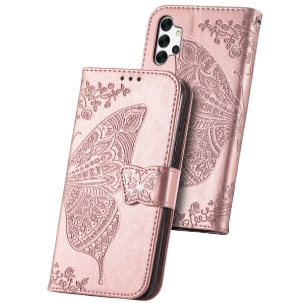 Samsung A33 5G lommebokveske PU skinn 4-LOMMER Motiv Butterfly Pink gold
