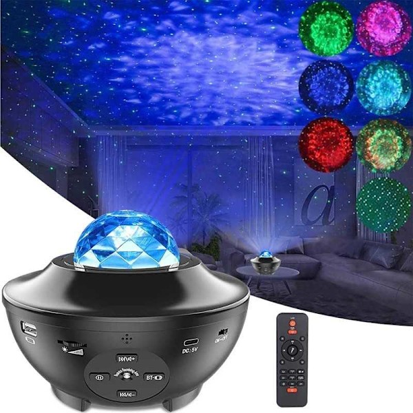 Tähtiprojektori Avaruuslamppu LED sisäänrakennetulla Bluetooth-kaiuttimella Black