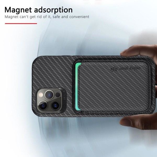 iPhone 12 Stöttåligt skal med Magnetisk Korthållare Magsafe RFID Svart