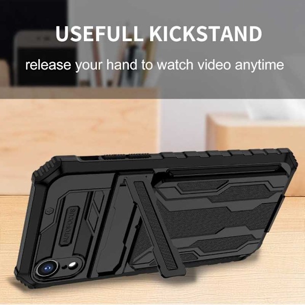 iPhone XR Stöttåligt Skal Kickstand & Kortfack ThinArmor V3 Svart