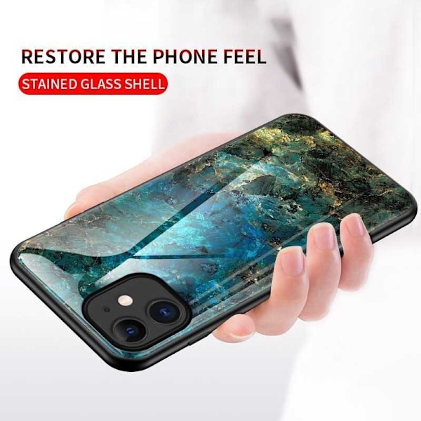 iPhone 14 Plus Marble Shell 9H hærdet glas bagside glas bagside V2 MultiColor Emerald Green