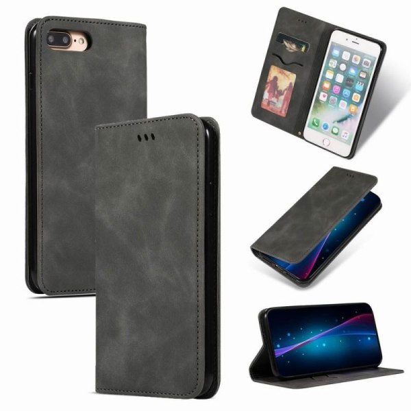 iPhone 7 Plus Eksklusiv Flip Case Card-rom Suede Black
