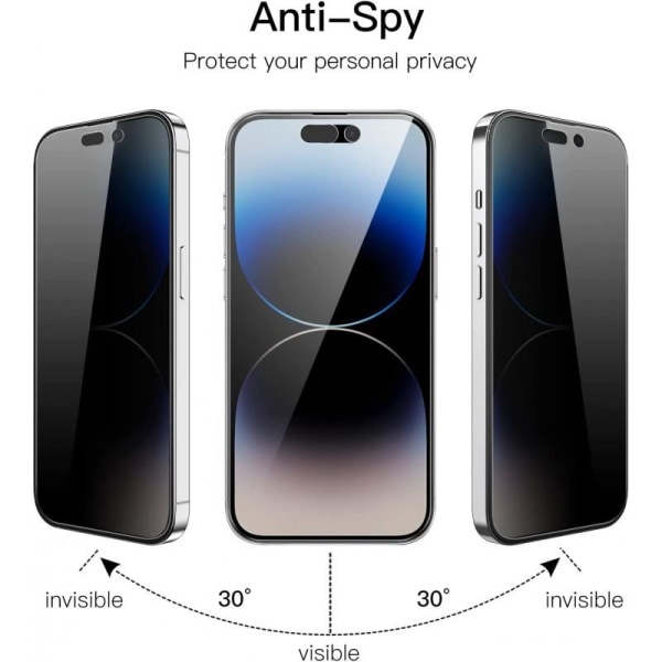 2-PACK iPhone 14 Pro Max Privacy Härdat glas 0.26mm 2.5D 9H Transparent