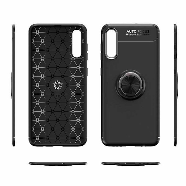 Samsung A70 Praktisk stødsikkert cover med ringholder V3 Black