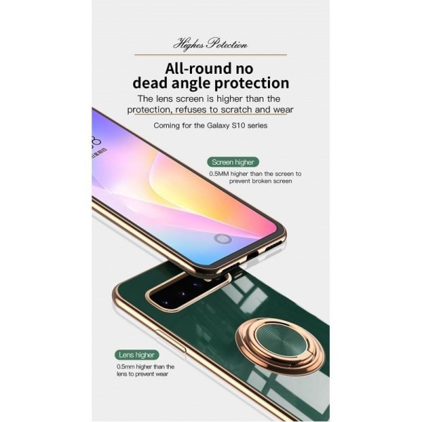 Samsung S10 Plus tyylikäs ja iskunkestävä kotelo Flawless sormus Mörkgrön
