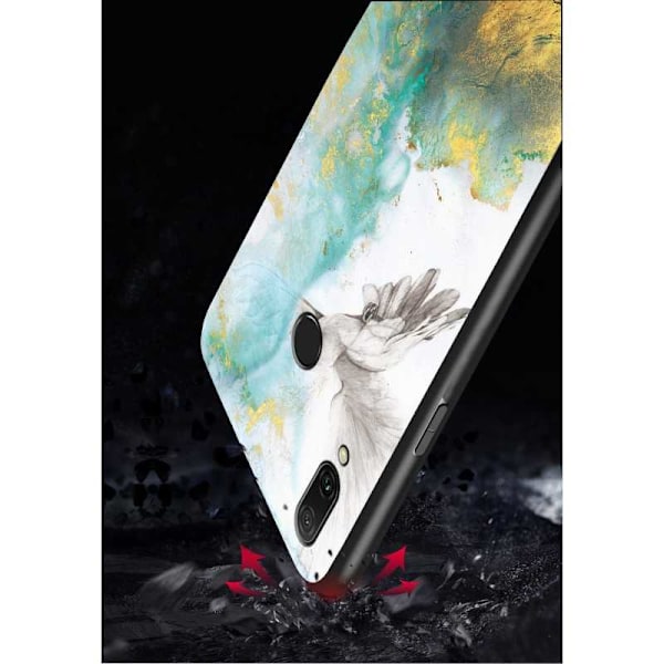 Xiaomi Redmi Note 7 Marble Shell 9H hærdet glas bagside glas bagside V2 Black Svart/Vit