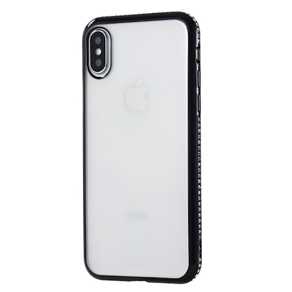 iPhone XS Stöttåligt Mjukt Skal med Strass Svart