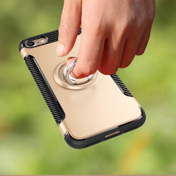 iPhone 7 Praktisk stødsikkert cover med ringholder V2 Svart